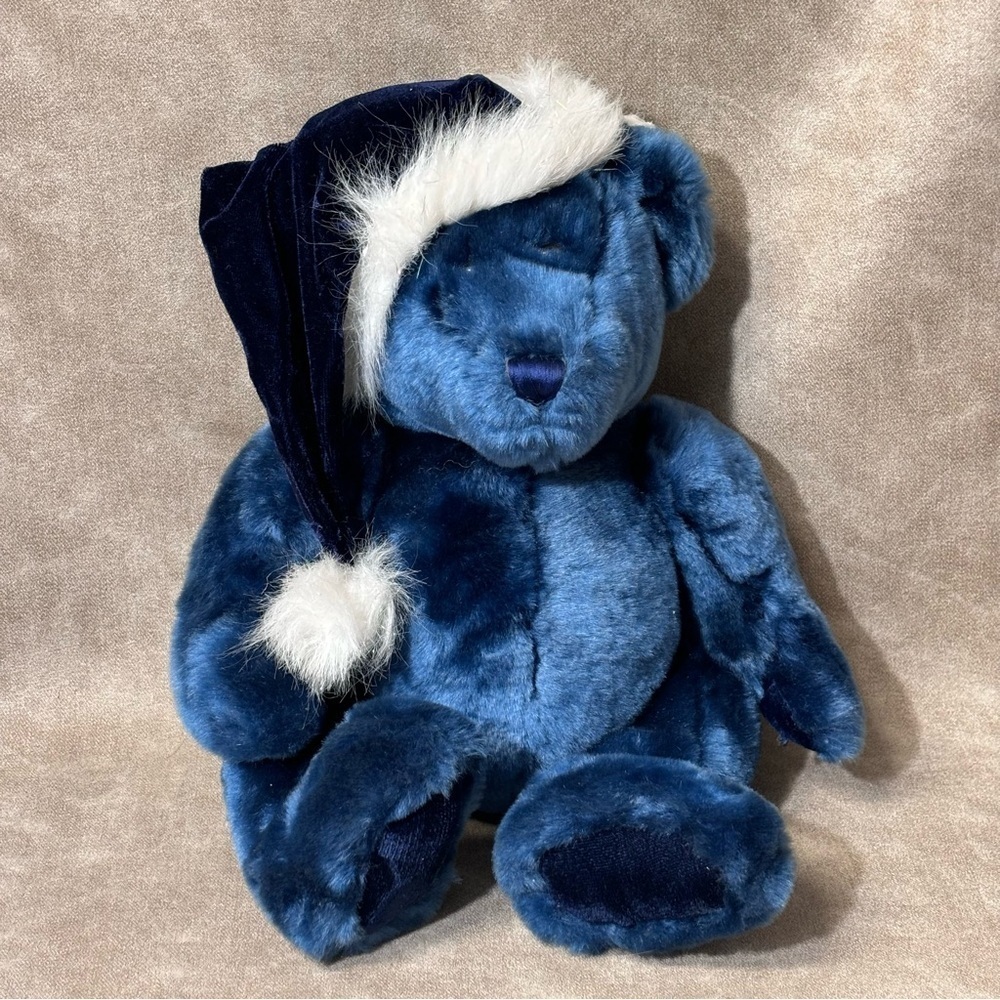 Vintage Blue Christmas Bear plush by DanDee Collectors Choice 13”